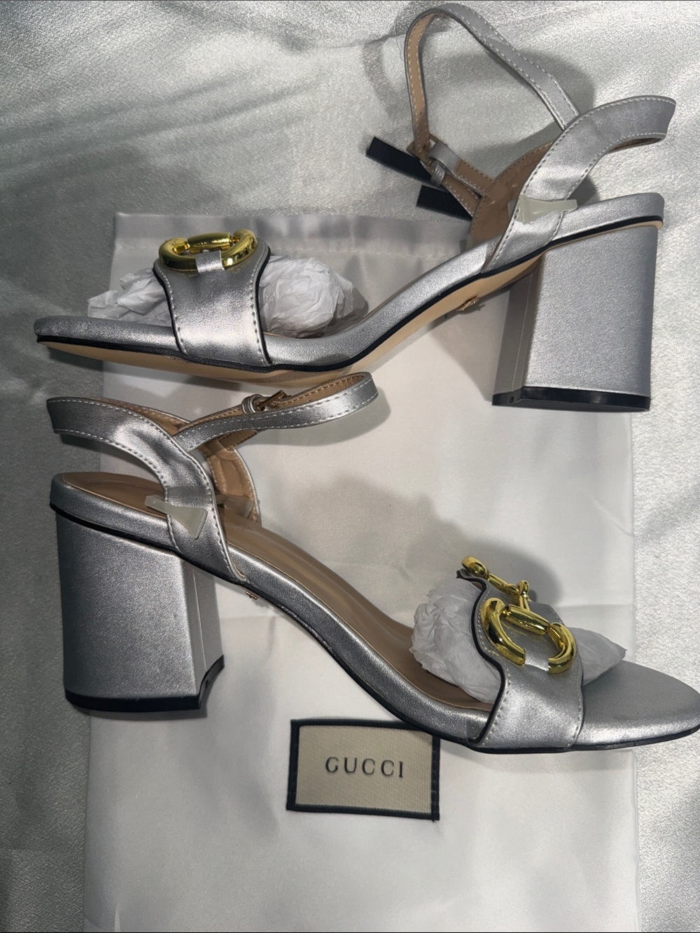 Gucci Silver Leather Slingback Heels with Gold Horsebit🔥New! Size: 40 eur! - Picture 4 of 13